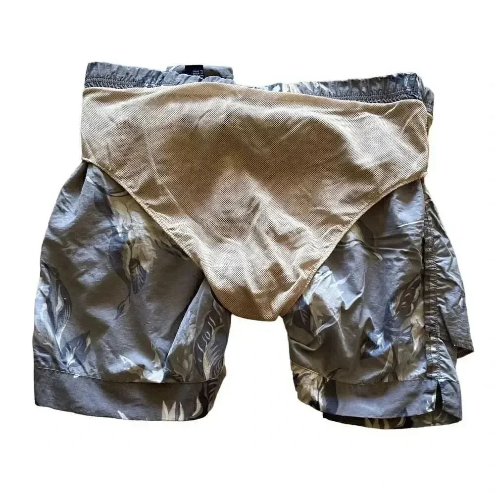 Nautica Gray Blue Men’s Floral Print Short Swimming Trunk Pants SZ S # 1053